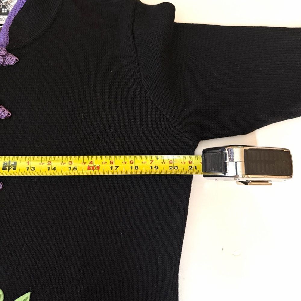 NWT Storybook Knits Black Cardigan Chinese Style Zip Front Embroidered L Vintage - Picture 14 of 14